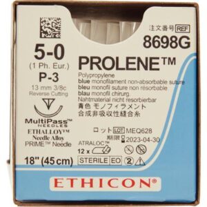 PROLENE™ Polypropylene Blue Monofilament Nonabsorbable Sutures – P-3, Precision Point Reverse Cutting, 3/8 Circle Needle, 18"12/Box